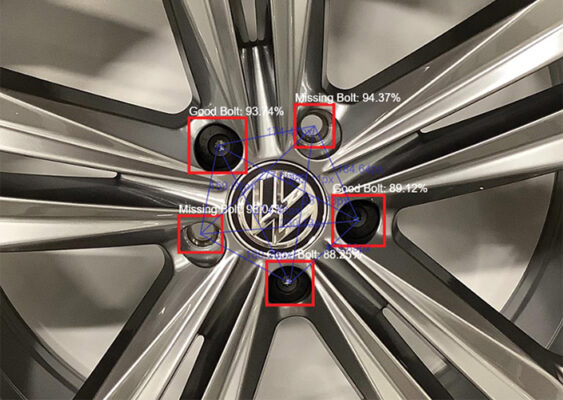 Screenshot of deviceWISE AI recognizing flaws on a hubcap.