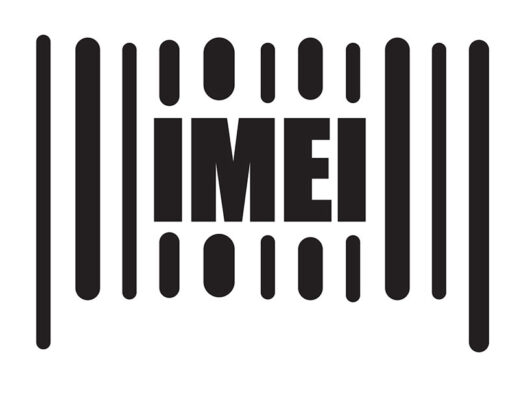 The letters IMEI are set in the middle of a barcode.