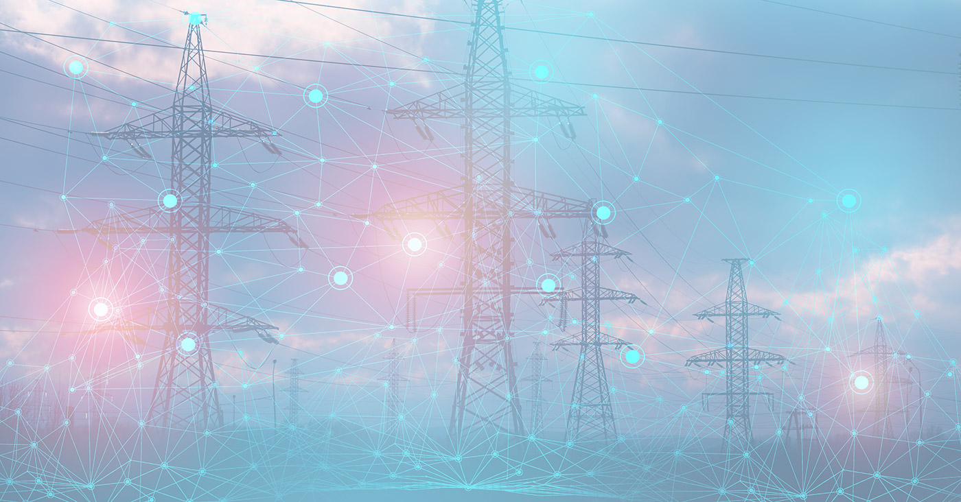 Conceptual image showing utility towers with circles and lines around them depicting data.
