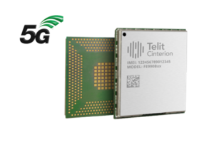 Telit's 5G chipset is displayed on a white background.