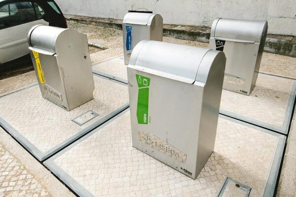 Municipal waste bins with underground collection.