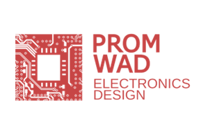 Logo of promwad electronics design with a printed circuit board motif.