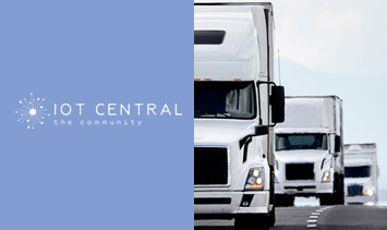 A line of white trucks on a highway with a logo of "remote patient monitoring central the community" on a blue background to the left.