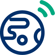 An Earth icon with Wi-Fi signal waves above it.