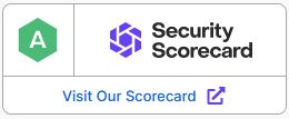 Web banner with hexagon logos, labeled "a" and a purple cube, titled "security scorecard," with a "visit our scorecard" link and an arrow icon.