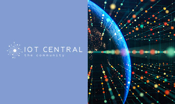 Abstract digital network design with "NExT Connected Module" logo, depicting the concept of connected nodes on a global scale.