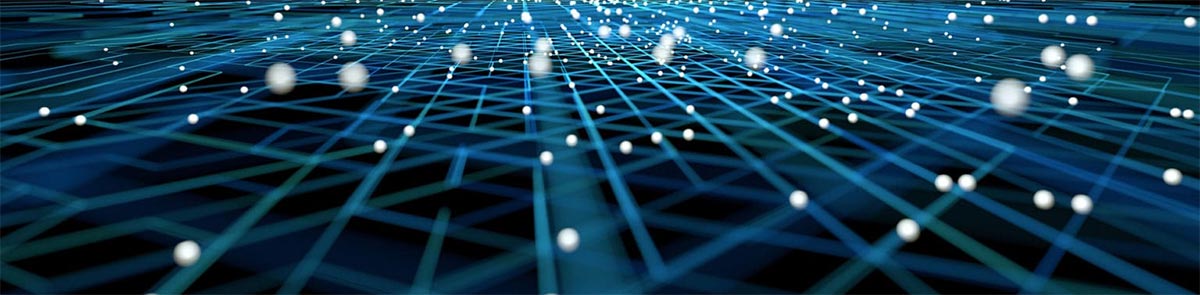 A digital representation of a network of blue lines and points against a dark background.