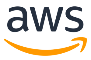 AWS logo featuring "aws" in bold, dark grey lowercase letters with an orange curved arrow underneath the "w" extending to the "s.