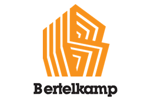 An orange, geometric logo resembling an abstract structure above the name "Bertelkamp" in black, bold, rounded letters.