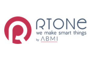 Logo of RTONE with the text "we make smart things by ABMI" and a stylized "R" icon in red and white.
