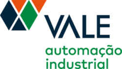 Logo of Vale automação industrial featuring geometric shapes in blue, green, and orange, with the company name "Vale" in blue and "automação industrial" in green text below.