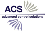 Logo of ACS with the text "advanced control solutions" below it and abstract sunburst designs in the background.