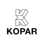 Black and white logo featuring the text "KOPAR" beneath an abstract geometric design comprised of interlocking shapes.
