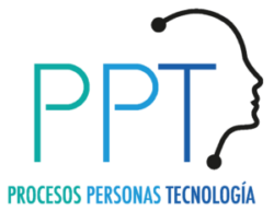 Logo featuring "PPT" with an abstract human profile outline; below it, text reads "Procesos Personas Tecnología" in Spanish.
