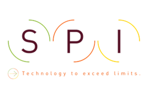 SPI logo with the text "Technology to exceed limits." below it, and an arrow icon on the left side. The letters S, P, and I have arcs around them.