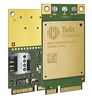 Two Telit Cinterion circuit boards with visible components, including a SIM card slot and IMEI number.