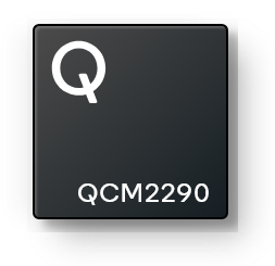A black square electronic chip with a white "Q" on top and "QCM2290" written at the bottom.