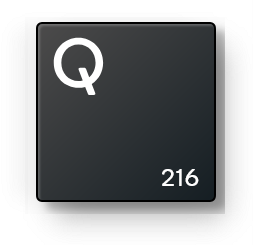 A black tile with a white letter "Q" at the top left and the number "216" at the bottom right.