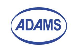 Logo with the word "ADAMS" in blue capital letters inside a blue oval border.