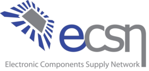 Logo with stylized microchip and blue rays, accompanied by the text "ecsn" and "Electronic Components Supply Network.