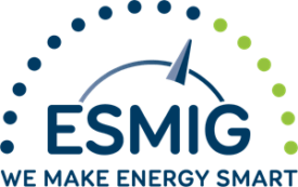 Logo of ESMIG with a semicircle composed of blue and green dots above the text "ESMIG WE MAKE ENERGY SMART.