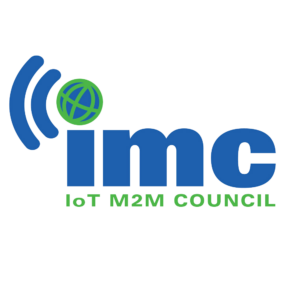 Logo of the IoT M2M Council featuring the acronym "imc" in blue, with a green globe as the dot over the "i" and three blue wireless signals on the left.