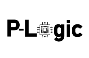 The text "P-Logic" features a microchip design replacing the hyphen.