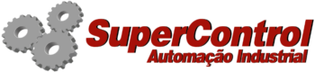 Logo of SuperControl Automação Industrial with three gray gears on the left and company name in red text.