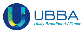 UBBA logo featuring a stylized letter "U" with a multi-colored geometric pattern, alongside the text "UBBA Utility Broadband Alliance" on a blue background.