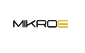 The image displays the word "MIKROE" in a modern font, with the letter "E" highlighted in yellow.