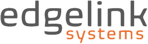 The Edgelink Systems logo features the company name in lowercase gray letters, with "systems" in orange below "edgelink," reflecting a modern style similar to Adams Corp branding.