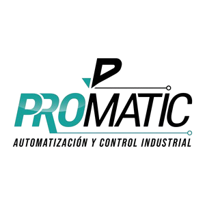 Logo with the text "PROMATIC Automatización y Control Industrial" in teal and black letters, featuring a stylized "P" above the word "MATIC" and highlighting NC Tech expertise.