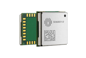 A small electronic module labeled "SE868SY-D" with visible circuit board and metallic components.