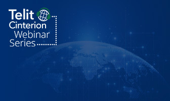 Telit Cinterion Webinar Series logo on a blue background with a digital illustration of the Earth and connected data points.