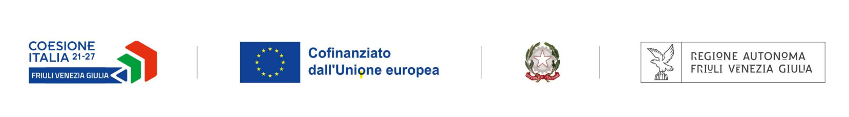 Logos of "Cohesion Italy 21-27 Friuli Venezia Giulia," European Union co-financing, Italian Republic, and Friuli Venezia Giulia Autonomous Region.